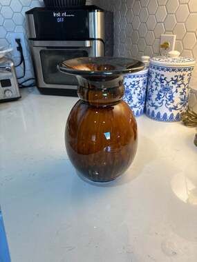 Vintage Brown Drip Glaze Ceramic Spittoon Style Vase
